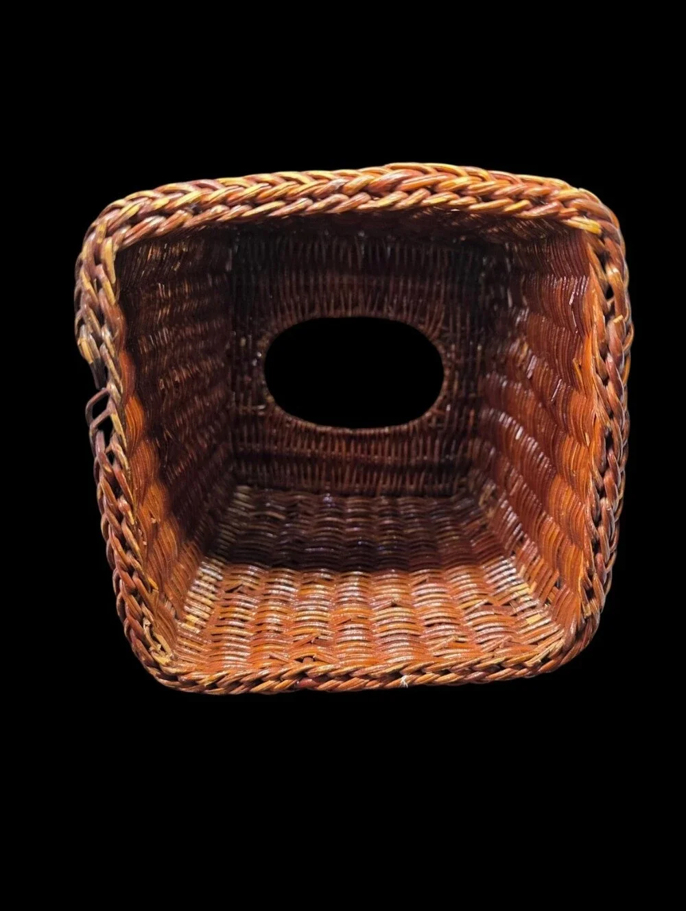 Vintage Woven Rattan Tissue Box Cover - Brown